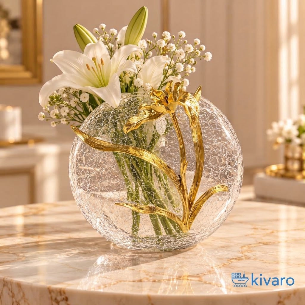 Golden Flower Glass Vase