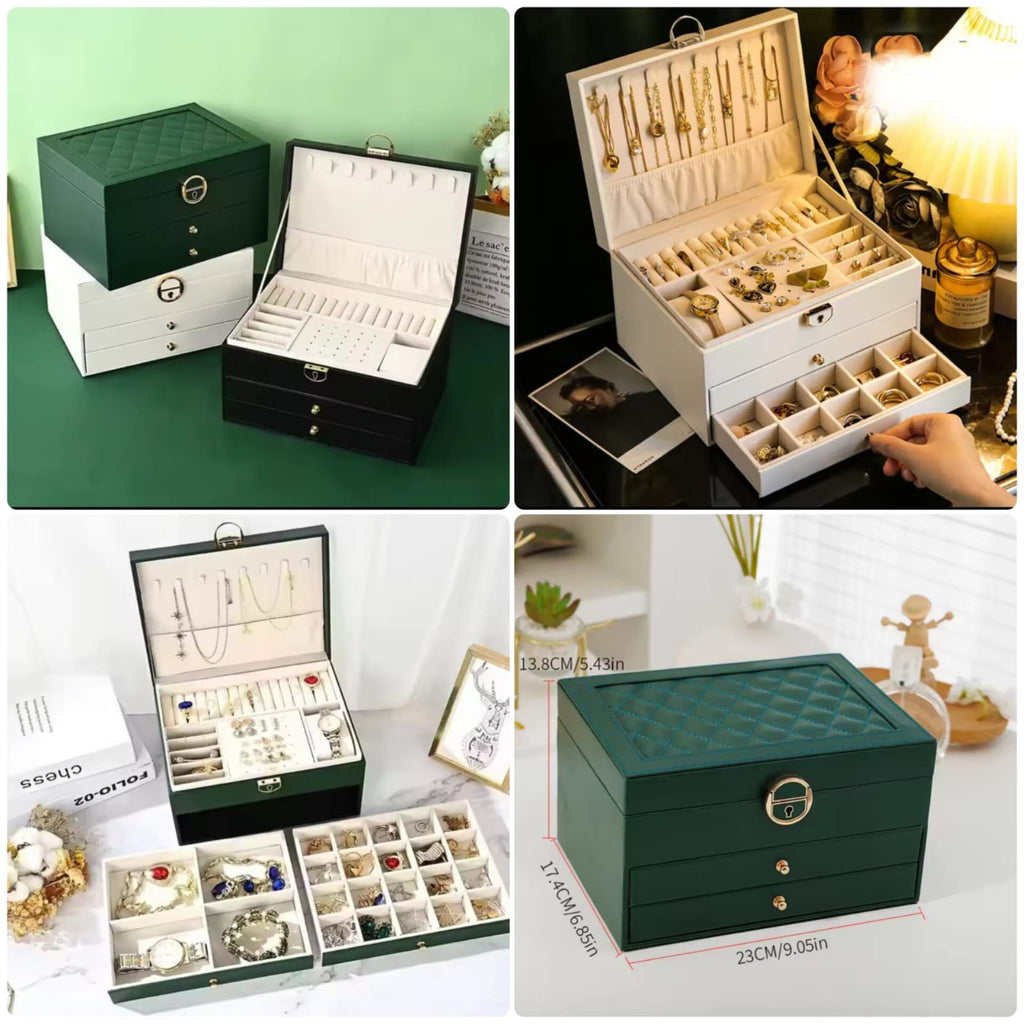 Kivaro 3-Layer Leather Jewelry Box with Lock