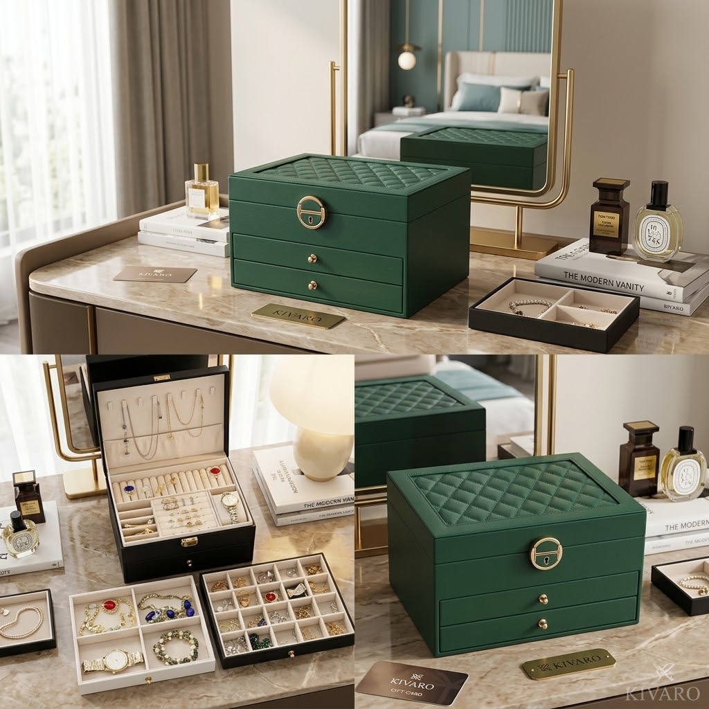 Kivaro 3-Layer Leather Jewelry Box with Lock