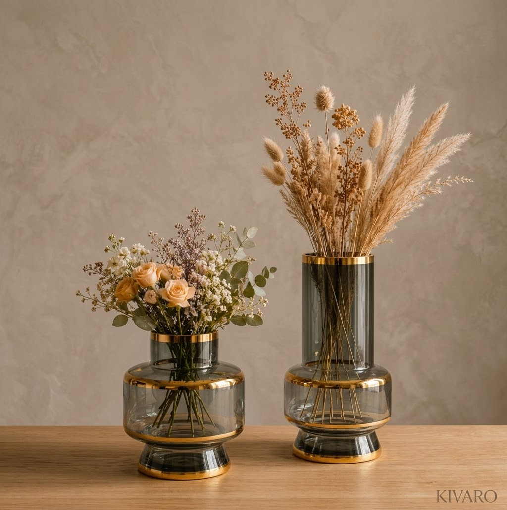 Obsidian & Gold Contour Glass Vase